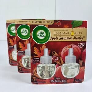 Air Wick Essential Oils Apple Cinnamon Medley 2 Refills Per Pack Lot of 3